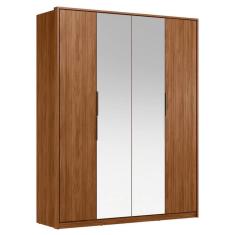 Guarda Roupa Casal 4 Portas Com Espelho E 3 Gavetas Attore Nogueira Touch