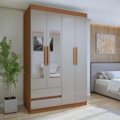 Guarda-roupa 4 Portas 2 Gavetas Zeus com Espelho - Móveis Lopas