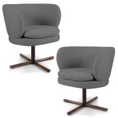 Kit 02 Poltronas Decorativas Melissa Base Xis Giratória C-416 Linho Cinza Escuro - Domi