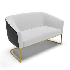 Sofá 2 Lugares Namoradeira Industrial Dourado Stella Pto/Linho Cinza D03 - D'Rossi