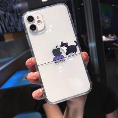 Bonito animal de desenho animado cachorro gato porco capa de telefone para iphone 14 11 13 pro max xs xr x 12 mini 7 8 plus capa transparente de tpu macio à prova de choque, gato de alimentação, para