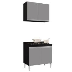 Armário Califórnia E Balcão Para Cooktop Flórida Preto/Cinza