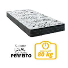 Cama Box Solteiro - Tecido Sintético Preto com Colchão Extra Firme D28 - Suporta 80Kg