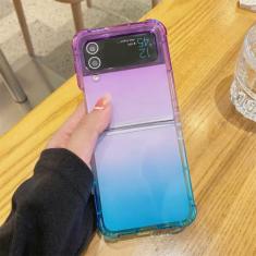 Capa de telefone 2 em 1 com proteção de armadura de luxo para Samsung Z Flip3 ZFlip 4 Z Flip3 Cordão transversal com cordão de silicone dobrável, azul roxo, para Samsung Z Flip3