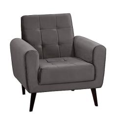 Poltrona Decorativa Pés de Madeira Livia - Veludo Chumbo