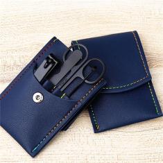 Cortador de unhas terno cortador de unhas tesoura dobrável saco beleza manicure ferramenta de arquivo de unhas, 4 peças preto azul