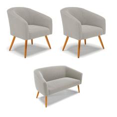 Namoradeira e 2 Poltronas Pé Palito Castanho Stella Bouclê D03 - D`Rossi