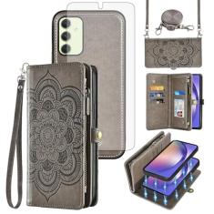 Asuwish Capa de celular para Samsung Galaxy A54 5G carteira com zíper destacável com protetor de tela de vidro temperado alça transversal flor porta-cartões A545G A 54 54A 4G G5 SM A546U mulheres