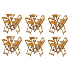 Kit 6 Jogos de Mesa Bistrô de Madeira Dobrável com 3 Banquetas - Caramelo