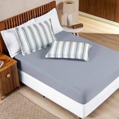 Jogo De Cama 100% Algodão Marin King 03 Peças Cinza
