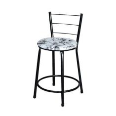 Banqueta Baixa Para Cozinha Epoxi Preta Estofado Floral - Lamar Design