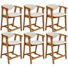 Kit 06 Banquetas Baixa Cozinha Sala De Jantar Bancada Cecília L02 Linho Champanhe - Lyam Decor