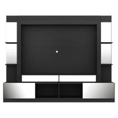 Rack Estante com Painel Tv 65 e Espelho Oslo Preto Fumê