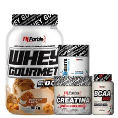 Kit Whey Gourmet Pote + Creatina 300g + Glutamina 150g + BCAA 100 cáps
