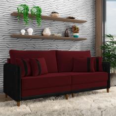 Sofá Living Montecarlo 2 Lugares Bipartido 172cm Pés em Madeira Veludo/PU Bordô/Preto G33 - Gran