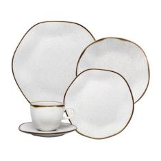 Aparelho de Jantar Chá 20 Peças Oxford Redondo Porcelana Branco e Marr