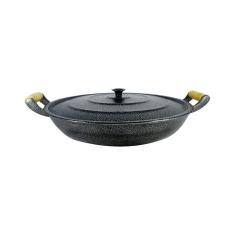 Frigideira Alumínio Fundido Craqueada Alça Madeira Trad Preta 36cm