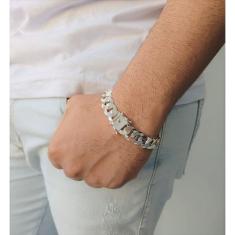 Pulseira Masculina Grumet Grossa 13mm Prata 925 Fecho Gaveta