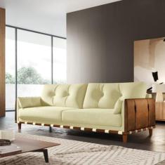 Sofá Living Antares 2,20m Base em Madeira Linho - Zara Estofados, Rust