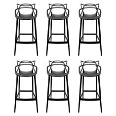 Kit 6 Banquetas Allegra Alta Master Preta Cozinha Americana Balcão Polipropileno