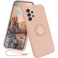 Capa de suporte de anel magnético de silicone líquido para Samsung Galaxy A53 5G A33 A23 A13 4G A04S A14 A34 A54 Capa de suporte de alça, rosa, para A54 5G