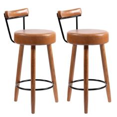 Kit 2 Banquetas Madeira Maciça Couro Sintético Napoles Marrom/Preto