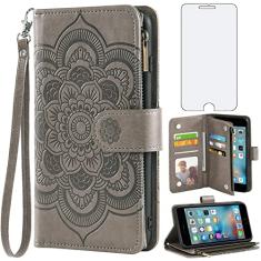 Asuwish Capa carteira compatível com iPhone 6plus 6splus 6/6s Plus e protetor de tela de vidro temperado flip porta-cartões capa de celular para iPhone 6 6+ iPhone 6s 6s+ i 6P 6a S Six iPhone6splus