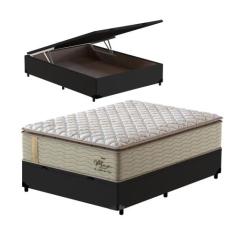Cama Box com Baú Casal Preta + Colchão de Molas Prolastic - Probel - G