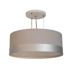 Lustre Pendente Cúpula Cinza Com Detalhe Prata 50X15 3-E27 - Tom luz, 