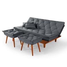 Sofá Cama Caribe + Duas Banquetas Rubi - Essencial Estofados, Cinza