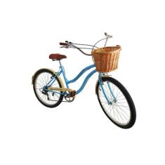 Bicicleta aro 26 retrô vintage passeio cesta vime 6v azul - Maria Clar