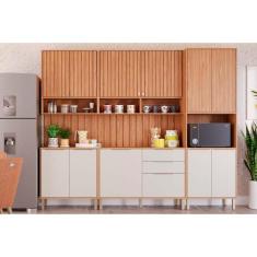 Cozinha Modulada Completa 7 Peças (2Aéreos+2Balcões+1Paneleiro+2Complementos) CZ011 Freijo/Off White - MGM
