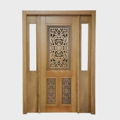 Portal Madeira Maciça Vitrô Duplo Lima Entalhada Completa 143x213x14cm Cedro Rosa