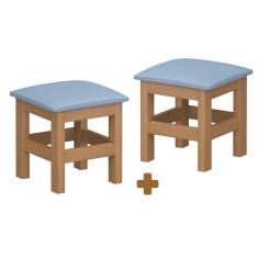 Banquinho Infantil Estofado 2 Unidades Nogueira Com Estofado Azul Neal Jm Móveis