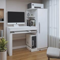 Mesa para Computador 1 Armário e Prateleira Office Valdemóveis Branco Fosco