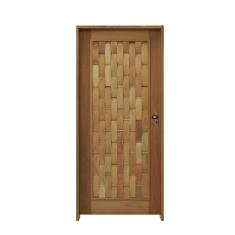 Kit Porta De Madeira Pivotante 210X82Cm Batente 14Cm Fechadura Stilo Cromada Externa Couro Eucalipto