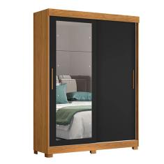 Guarda Roupa Spin Com 2 Portas E 2 Gavetas Com Espelho Em Preto Com Carvalho Preto Com Carvalho
