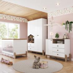 Conjunto Quarto De Bebê Completo Berço 2 Em 1, Guarda-roupa E Cômoda Yuri Espresso Móveis Branco-jequitibá Hp