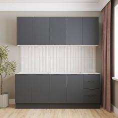 Cozinha Modulada 4 Peças Sem Tampo Com Rodapé 2 Aéreos E 2 Balcões Ipanema Cabecasa Madeiramadeira Grafite Trama