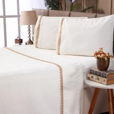 Jogo de Lençol  4 Peças 600 Fios Toque Macio com Detalhe de Renda Guip