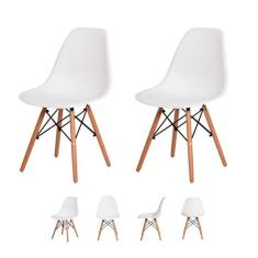 Kit 2 Cadeiras Eiffel Eames DSW Branco Base Madeira