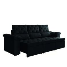 Sofá Retrátil 3 Lugares 2,10m York Suede Preto - EXATA, Preto