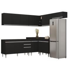 Armário De Cozinha Modulado De Canto 7 Peças Cp22 Balcão Sem Tampo Preto - Lumil