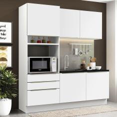 Cozinha Compacta Madesa Lux com Armário e Balcão 5 Portas 3 Gavetas - Branco/Branco Veludo