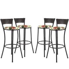 Jogo Com 4 Banquetas Alta Forts Fibra Uv Bancada, área Goumert, Bar, Piscina, Balcão