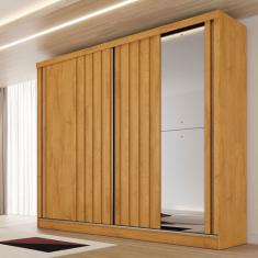 Guarda-Roupa Solteiro  Galati 2 Portas 4 Gavetas com Espelho Ripado 100% Mdf Peroba 11874 - Mademarques