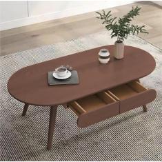 Mesa de centro oval moderna, mesa central de madeira com duas gavetas, para apartamentos pequenos, salas de estar, quartos e escritórios, fácil montagem
