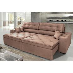 Sofá Austin 2,22m Retrátil, Reclinável Com Molas No Assento E Almofadas, Suede Castor Cama Inbox