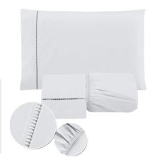 Lençol Casal Percal 400 Fios 3 Peças Toque Macio Basic - iCasa, BRANCO