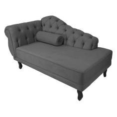 Recamier Decorativo Divã Larissa Lado Direito Suede Cinza Pés Madeira 